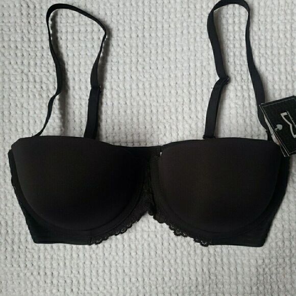 NEW Maidenform Bra Strapless Push-up Bra Basically Sexy 34C Black Lace NWT - Picture 1 of 9